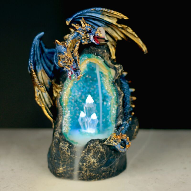 Dragon avec porte-encens à reflux à LED avec grotte de cristal