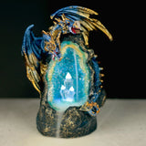 Dragon avec porte-encens à reflux à LED avec grotte de cristal