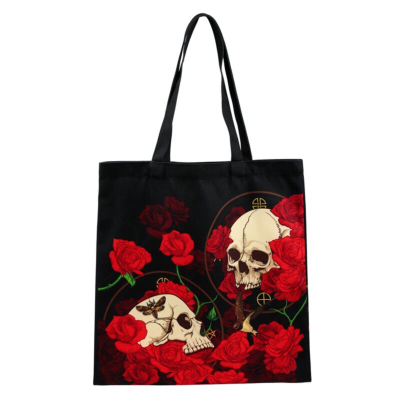 Sac shopping épaule tête de mort roses
