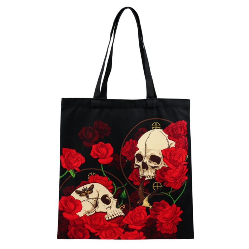 Sac shopping épaule tête de mort roses