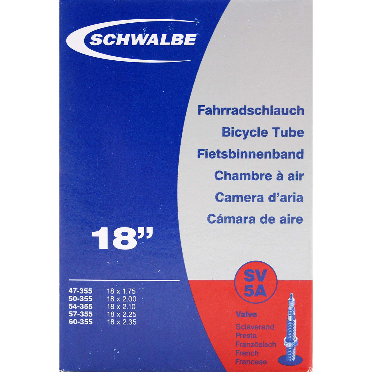 Schwalbe Tubo interior FV SV5A 18 ancho 47 50 54 57 60-355