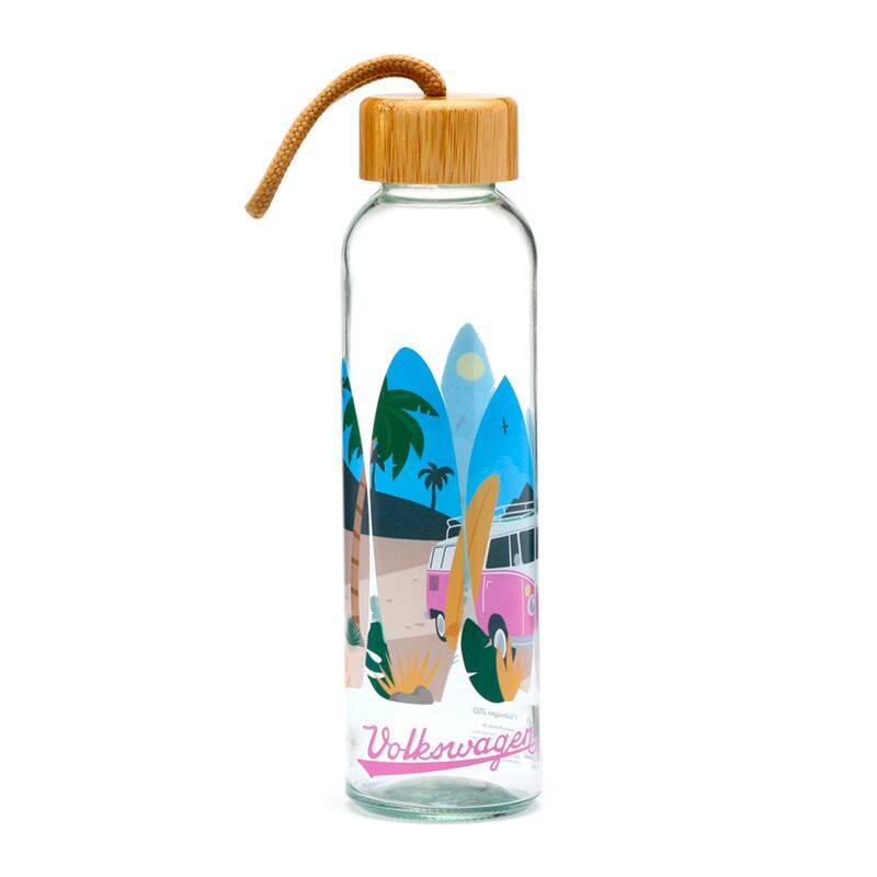 Volkswagen van vw t1 vagues 500ml bouteille d'eau en verre durable couvercle en bambou