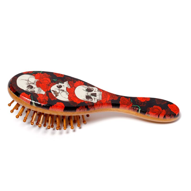 Brosse à cheveux 100% bambou tête de mort roses