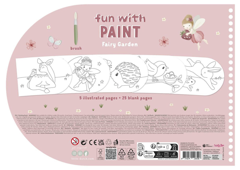 Petit livre de peinture hollandais jardin de fées - livre de dessin et de peinture, comprenant un pinceau et 4 couleurs de peinture - enfant en bas âge - livre de vacances - jouets 3 ans