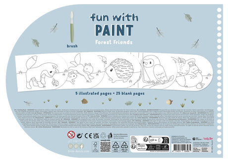 Petit livre de peinture hollandais Amis de la forêt - Livre de dessin et de peinture, incl. pinceau et 4 couleurs de peinture - bambin - livre de vacances - jouets 3 ans