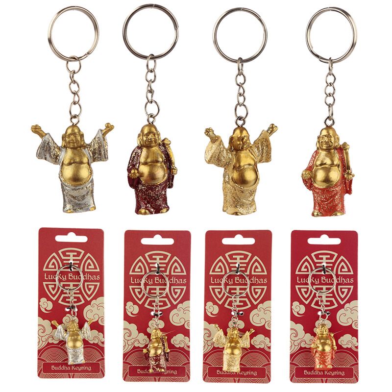 Porte-clés à paillettes de Bouddha riant chinois