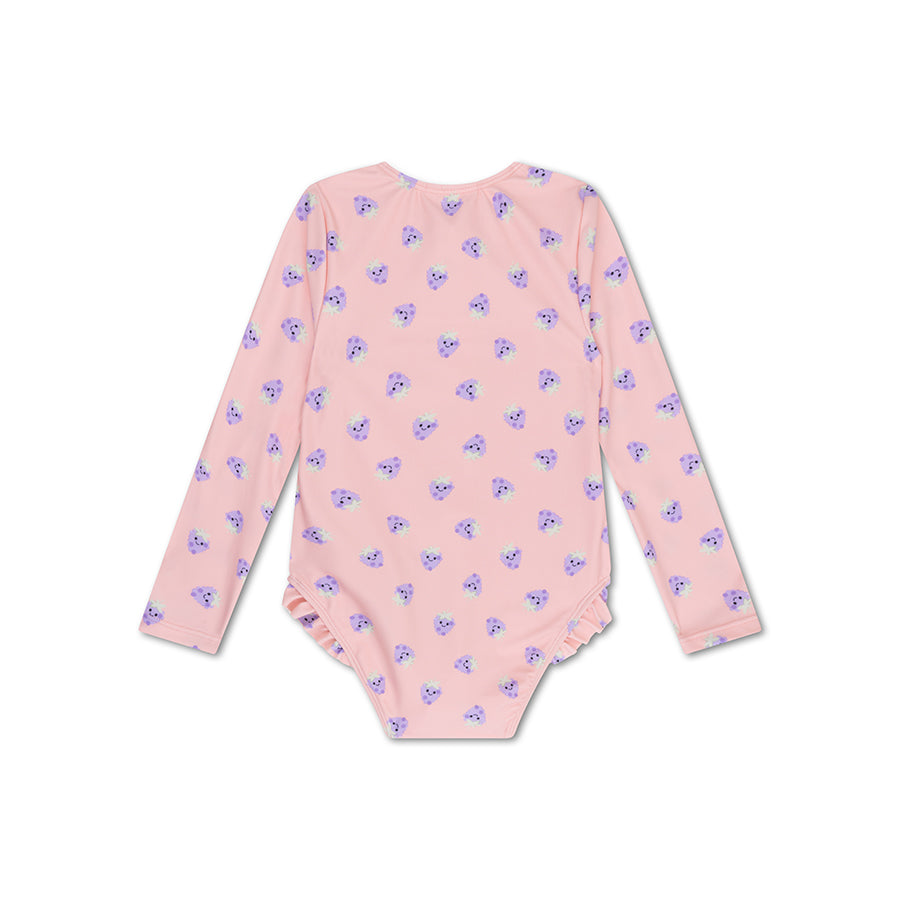 Mûre | Maillot de bain anti-UV fille beige violet à manches longues