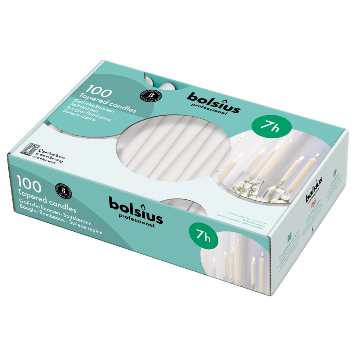 Bougie gothique professionnelle Bolsius blanc ø23x240 mm 7 heures (100 pièces)