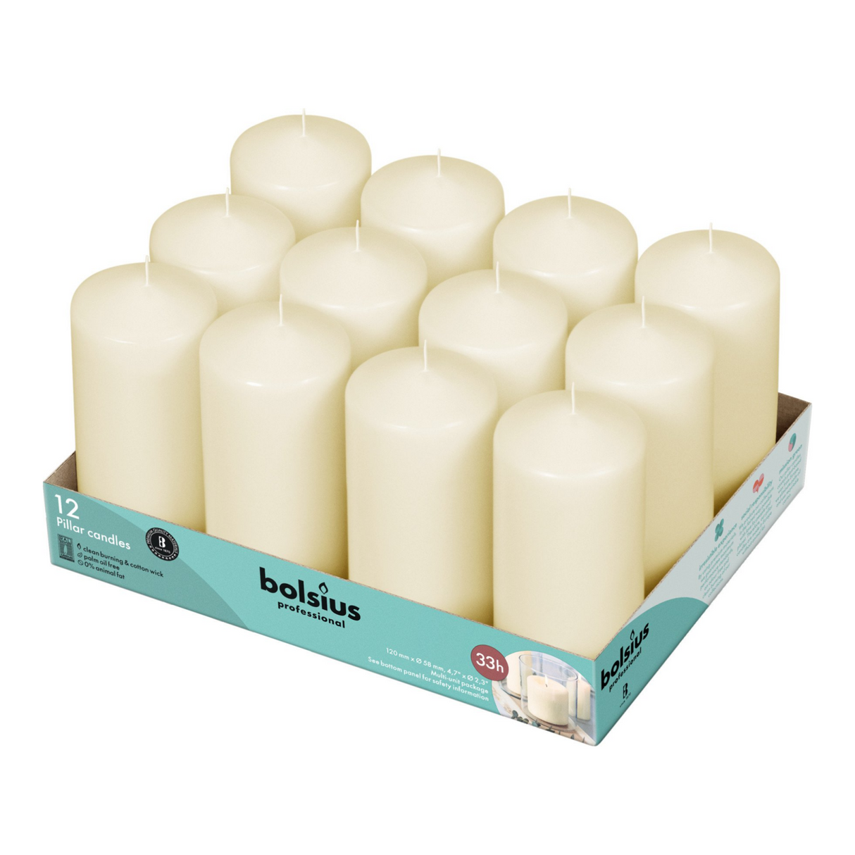 Bougie pilier professionnelle Bolsius ivoire ø68x130 mm 43 heures (12 pièces)