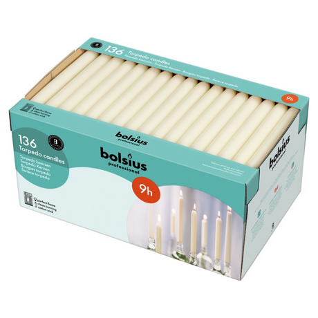 Bougies torpilles professionnelles Bolsius ivoire 240 22 mm 9h (136 pièces)