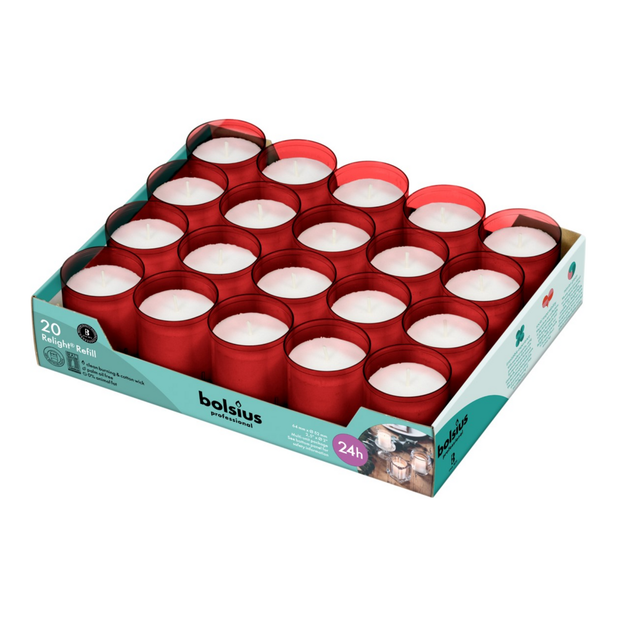 Recharge Bolsius rouge (20 pièces)