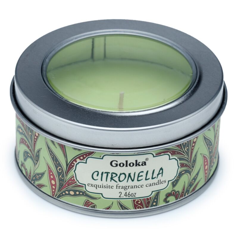 Bougie parfumée à la cire de paraffine Goloka citronnelle dans une boîte métallique