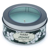 Bougie parfumée à la cire de paraffine de jasmin Goloka dans une boîte métallique