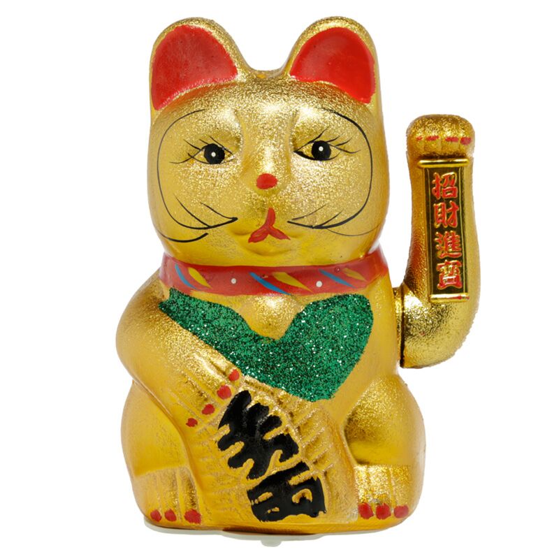 Chat porte-bonheur maneki neko yeux ouverts 21cm