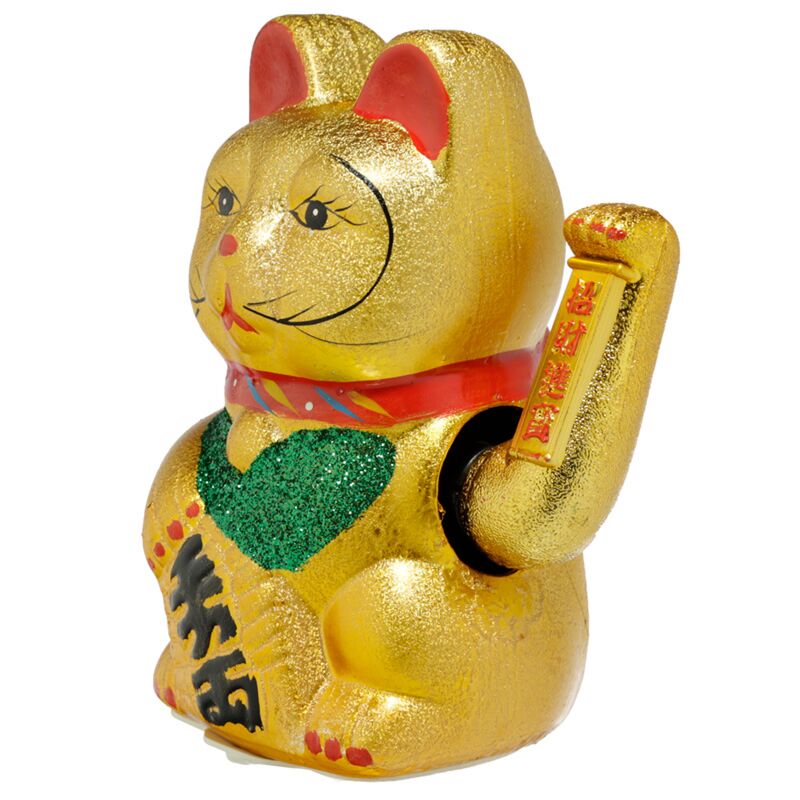 Chat porte-bonheur maneki neko yeux ouverts 21cm