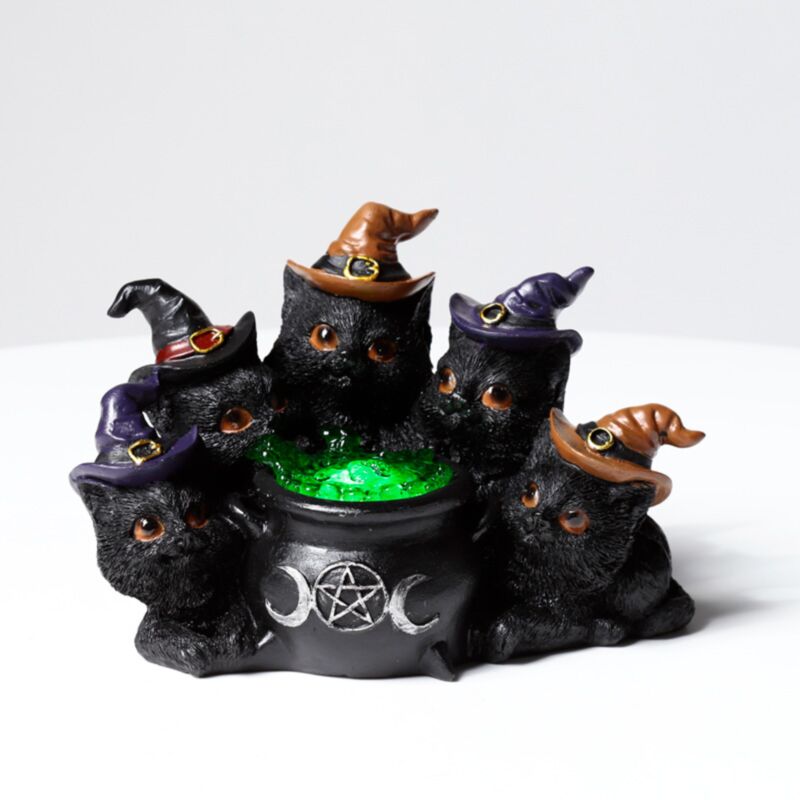 Chaudron bouillonnant à LED chat noir sorcière