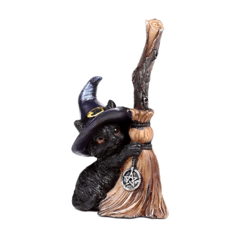 Chat noir sorcière avec balai