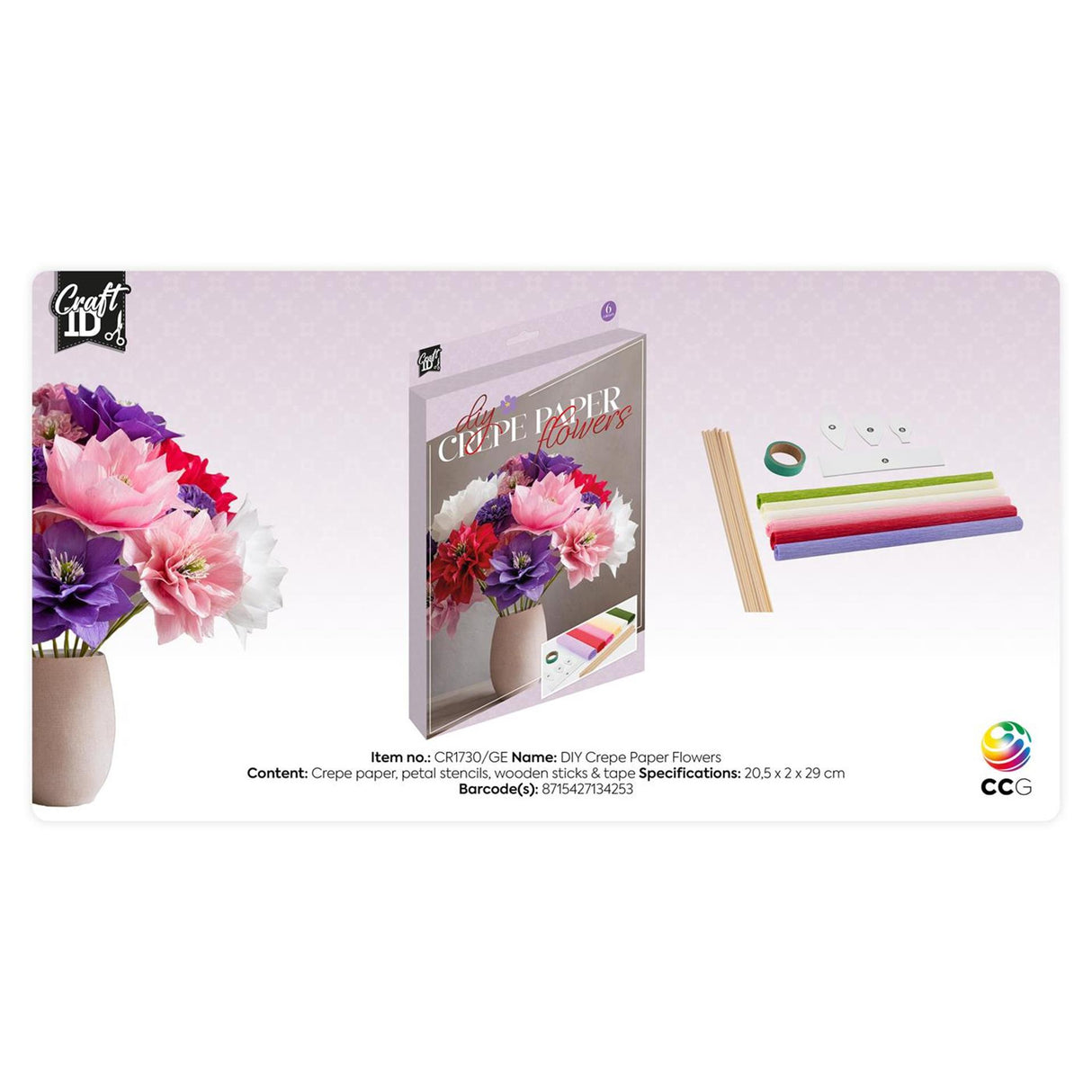 Ensemble de loisirs créatifs pour groupe de loisirs créatifs, fabrication de fleurs en crêpe 6 feuilles 20x25 cm | 4 pièces