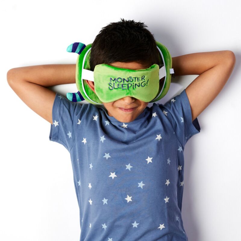 Relaxeazzz peluche Monstarz monstre rond oreiller de voyage masque de sommeil - vert