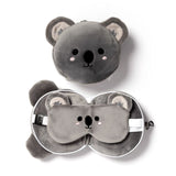 Oreiller de voyage rond en peluche adoramals koala, masque de sommeil
