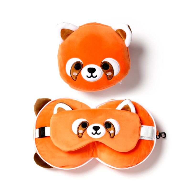 Relaxeazzz masque de sommeil oreiller de voyage rond en peluche panda rouge