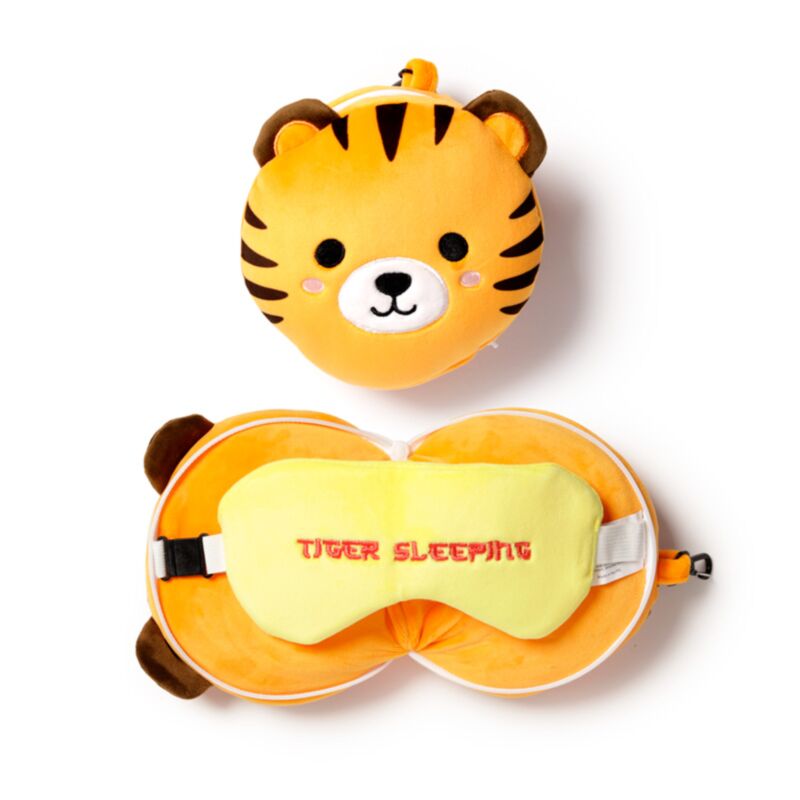 Masque de sommeil oreiller de voyage rond en peluche tigre Relaxeazzz