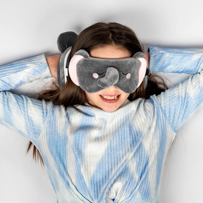 Relaxeazzz Adoramals Janu l'éléphant rond oreiller de voyage masque de sommeil