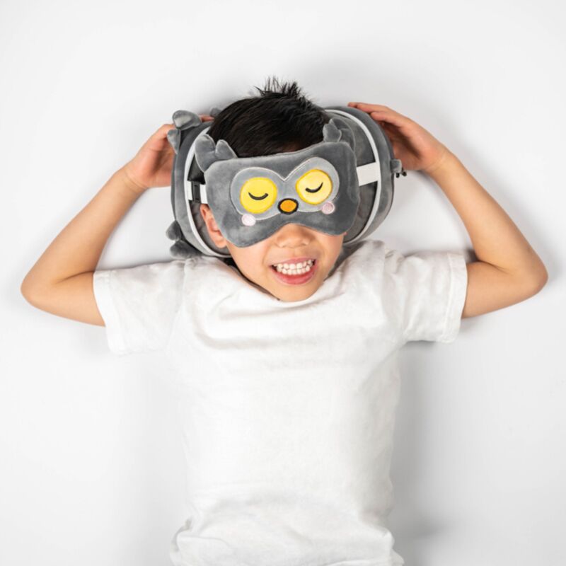 Relaxeazzz Adoramals Winston le hibou oreiller de voyage rond masque de sommeil