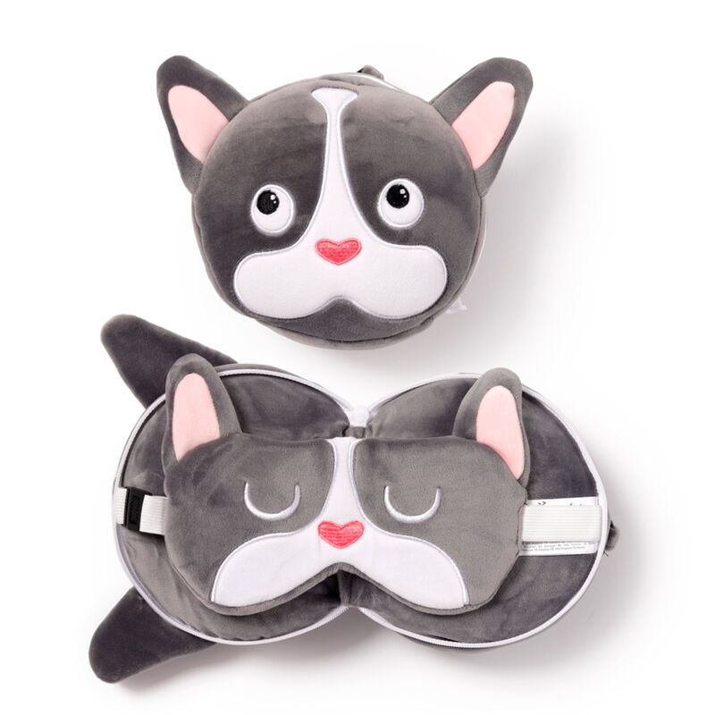 Masque de sommeil oreiller de voyage rond Relaxeazzz bouledogue français