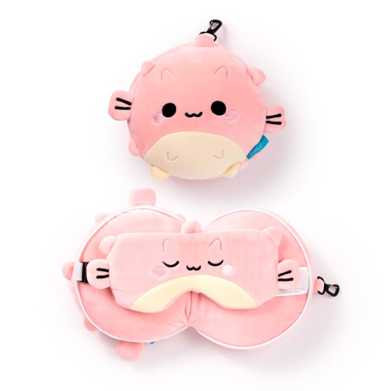 Relaxeazzz Adoramals Puff The Puffer Fish Oreiller de voyage rond Masque de sommeil