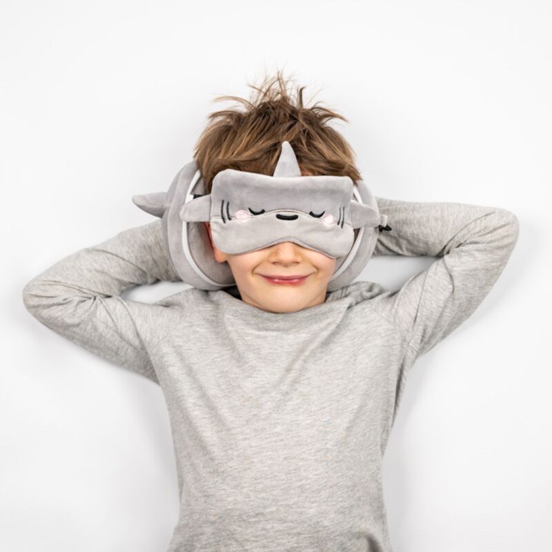 Relaxeazzz Adoramals Archie le requin oreiller de voyage rond masque de sommeil