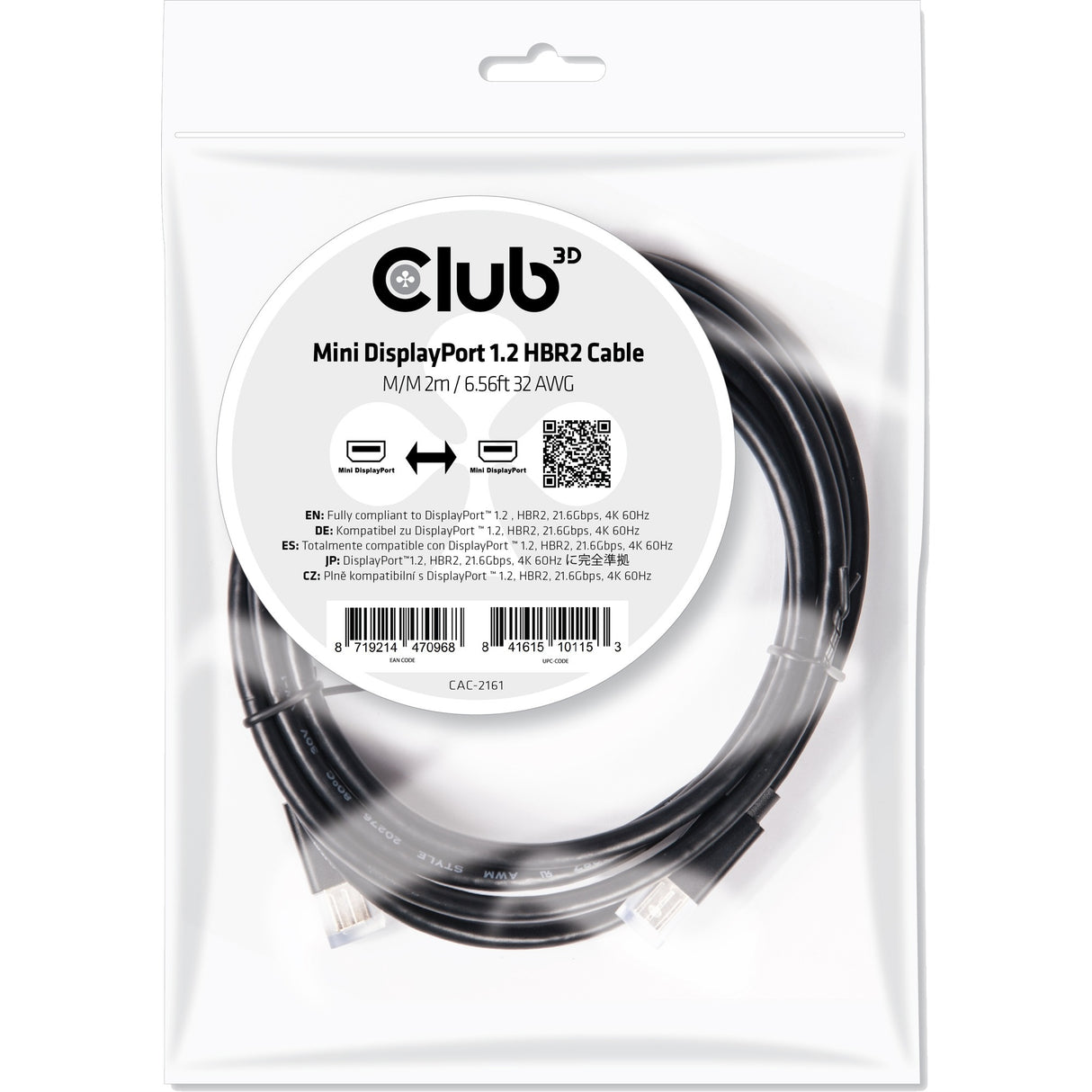 Club 3D Club 3D Mini Displayport 1.2 HBR2 Cable homme-maste