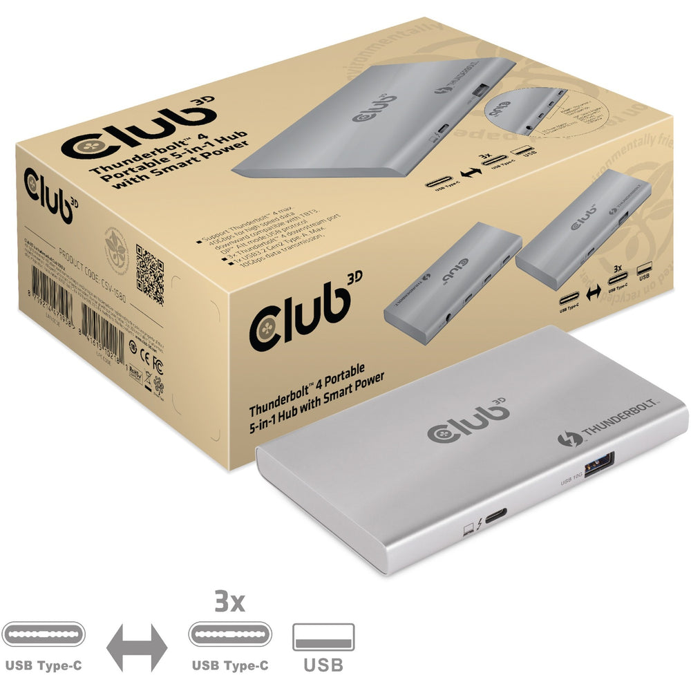 Club 3D Thunderbolt 4 Hub portable 5-en-1 avec puissance intelligente