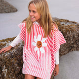 Fleur de marguerite | poncho de plage en coton blanc rouge 65 x 65 cm