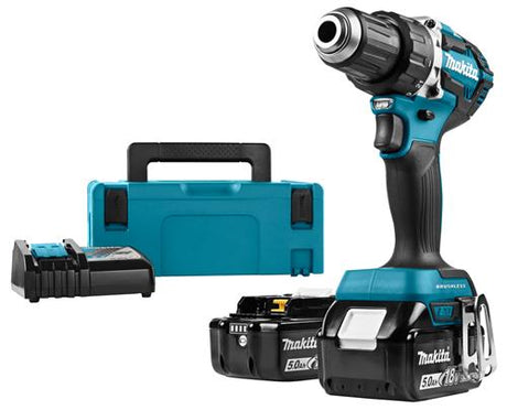 Makita ddf484rtj perceuse/tournevis 18v batterie sans balais 5,0 ah (2 pièces), chargeur rapide, mbox