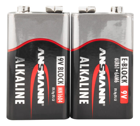 Batterie alcaline Ansmann 9 Volt E Bloc 6LR61 2 PCS. rétrécissement