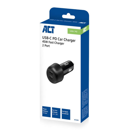 ACT 2-VOORTS USB-C Charger de voiture à charge rapide 45W