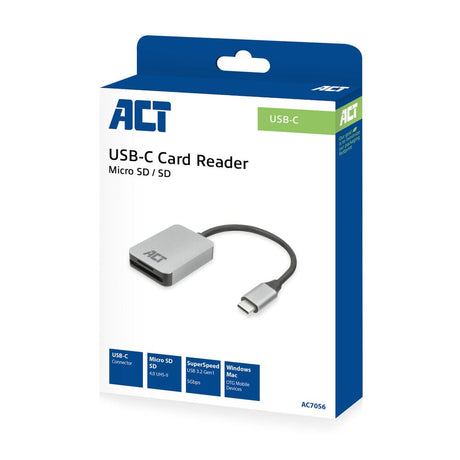 Lecteur de carte Act USB-C pour SD et micro SD, SD 4.0 UHS-II