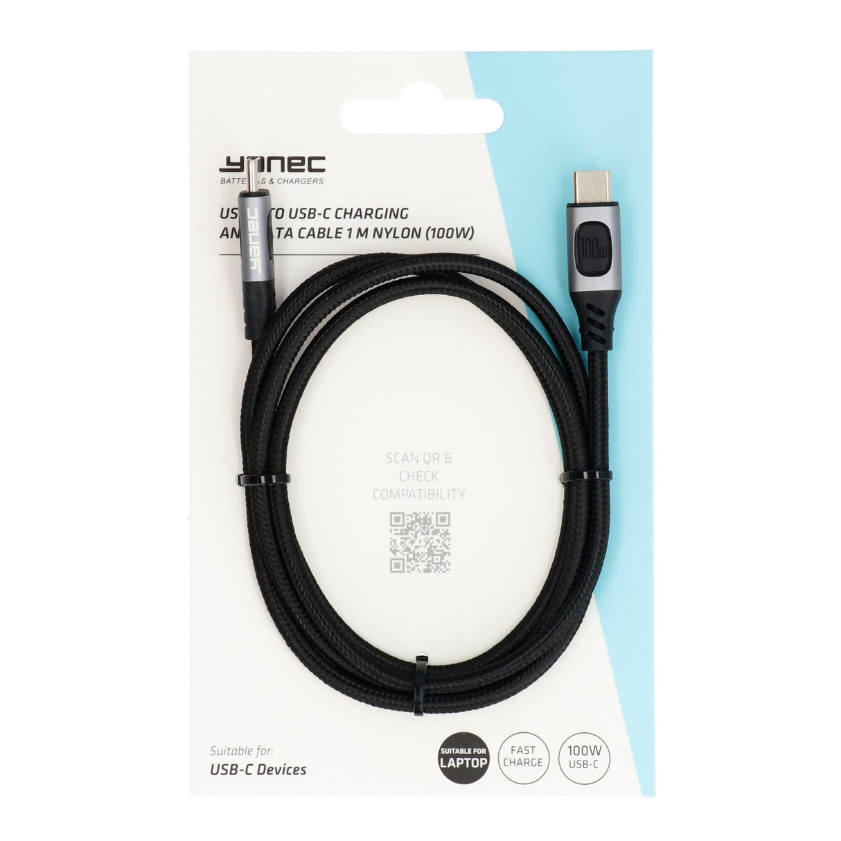 Câble de chargement et de données Yanec USB-C vers USB-C 1m nylon (100w)