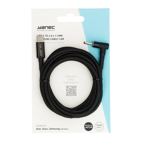 Câble de chargement Yanec USB-C vers 3,0 x 1,1 mm 1,8 m