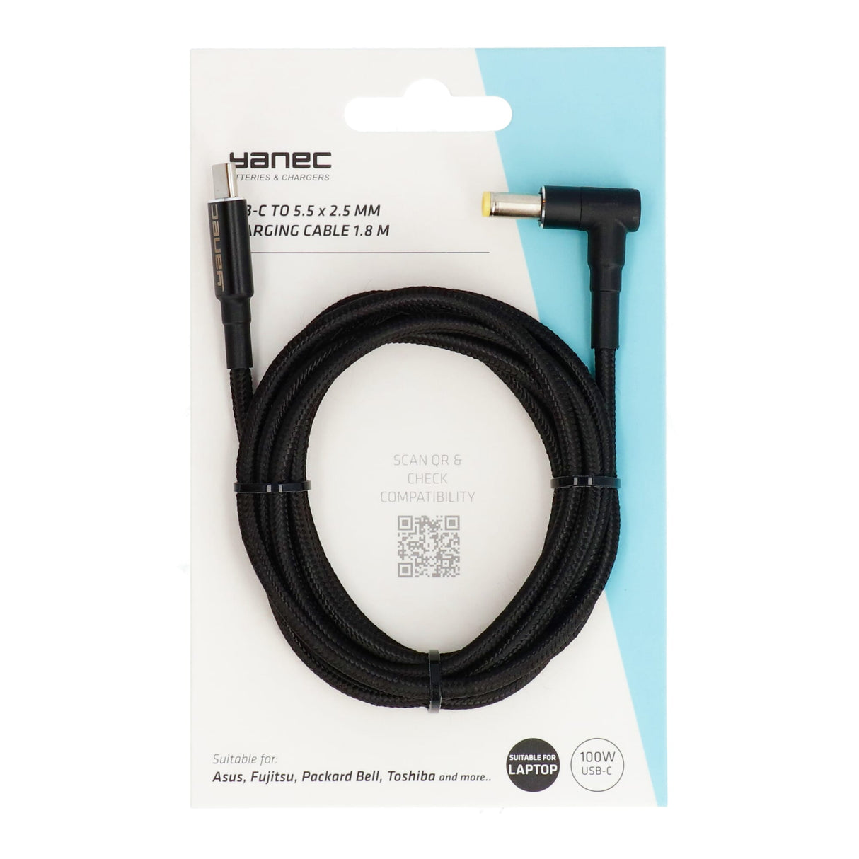 Câble de chargement Yanec USB-C vers 5,5 x 2,5 mm 1,8 m