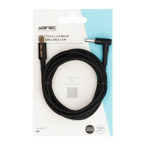 Câble de chargement Yanec USB-C vers 4,5 x 3,0 mm HP 1,8 m