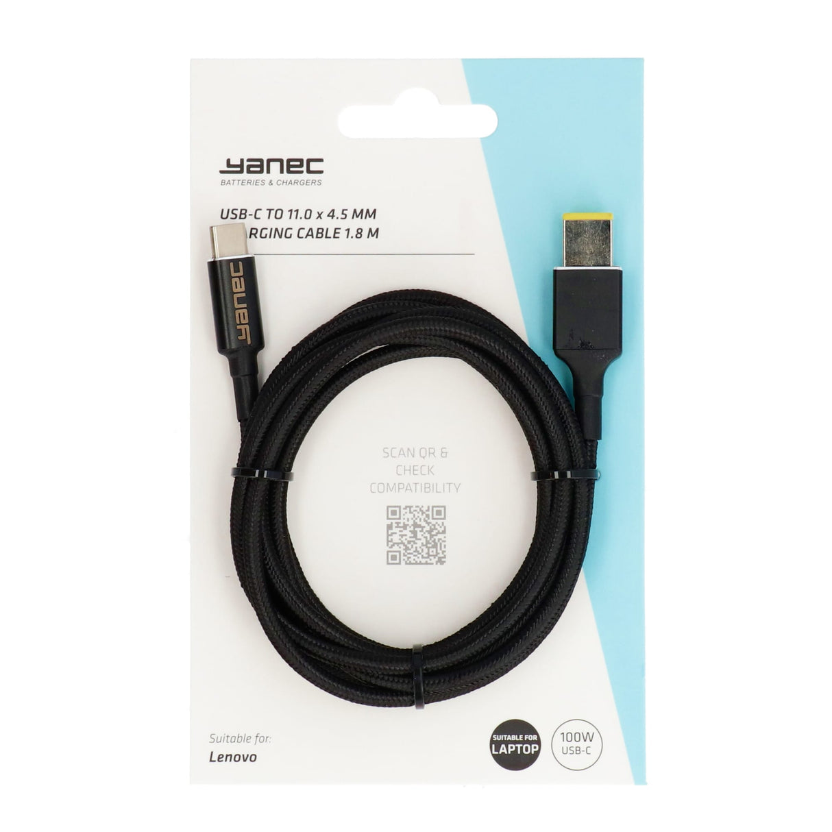 Câble de chargement Yanec USB-C vers 11,0 x 4,5 mm 1,8 m