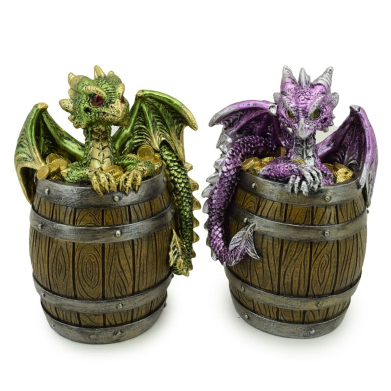 Éléments bébé dragon en baril avec trésor