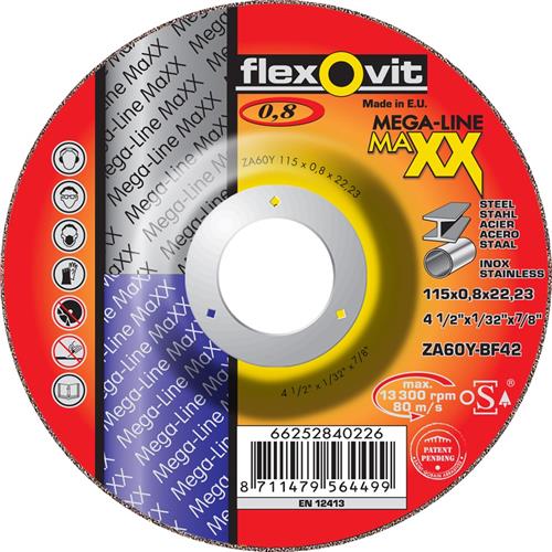 Flexovit dss maxx acier inoxydable 115x0,8x22,23 za60y t42 | 25 pièces
