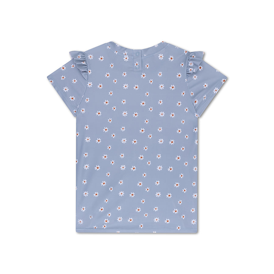 Fleur de marguerite | maillot de bain anti-UV bleu à manches courtes