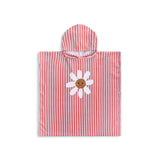 Fleur de marguerite | poncho de plage en coton blanc rouge 65 x 65 cm
