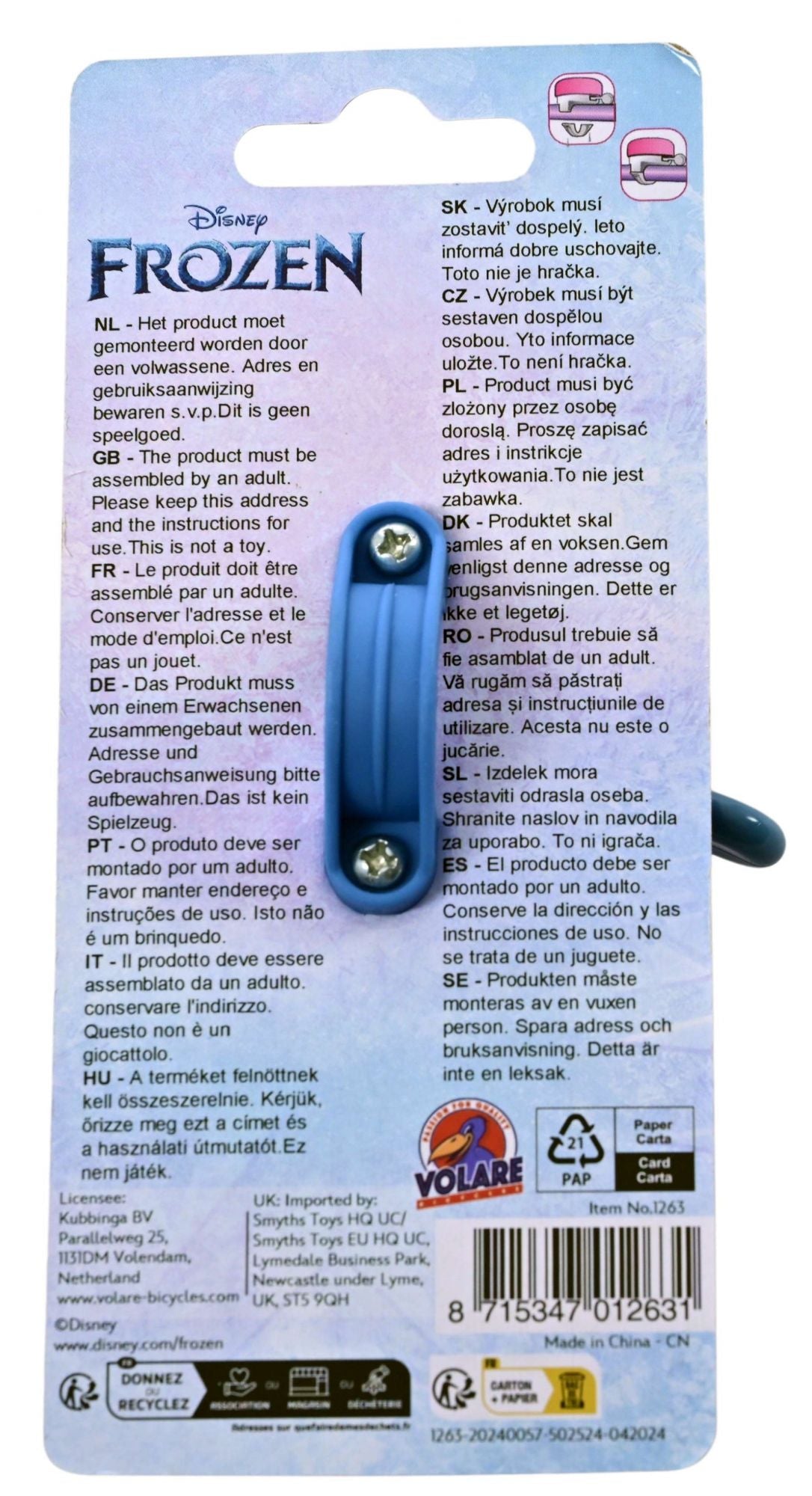 Sonnette de vélo Volare Disney Frozen 2 - filles - bleu violet