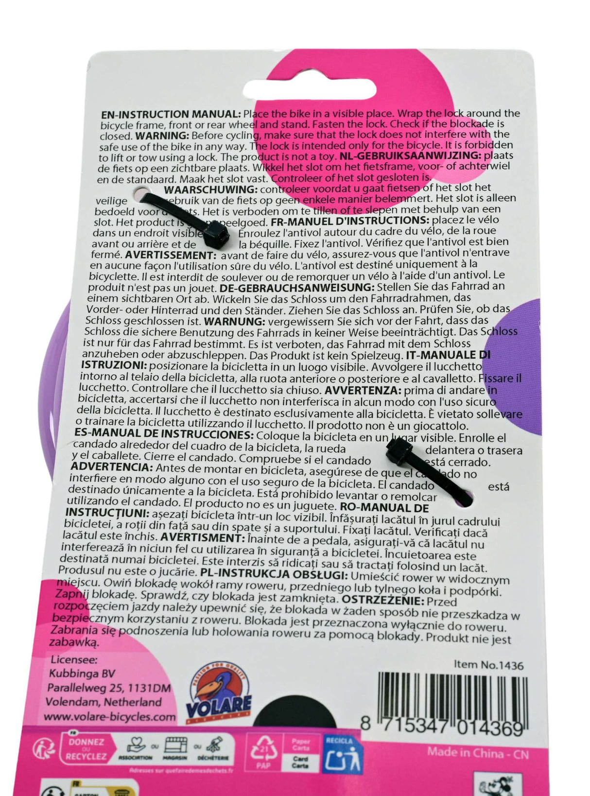 Câble antivol Minnie Mouse violet rose