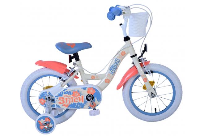 Stitch Disney Children's Bicycle - Girls - 14 pouces - Crème Coral Blue - Deux freins à main